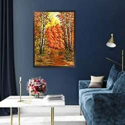 «Осенний лес с березками» в интерьере в классическом стиле в синих тонах