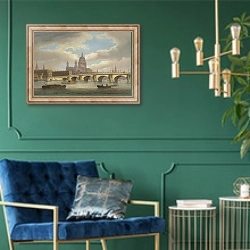 «Вид Темзы у Собора Святого Петра» в интерьере в классическом стиле с зеленой стеной