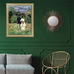 «Louveciennes, detail of lovers» в интерьере классической гостиной с зеленой стеной над диваном