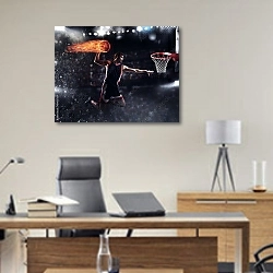 «Баскетболист бросает огненный шар в корзину» в интерьере кабинета директора над столом