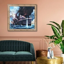 «HMS Amethyst Runs the Gauntlet» в интерьере классической гостиной над диваном
