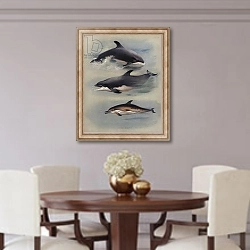 «White-beaked Dolphin, Bottle-nosed Dolphin, Common Dolphin» в интерьере столовой в классическом стиле