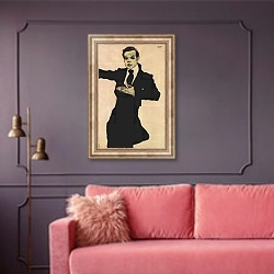 «Портрет Макса Оппенгеймера» в интерьере гостиной с розовым диваном