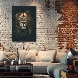 «Лев в тени» в интерьере гостиной в стиле лофт с кирпичной стеной