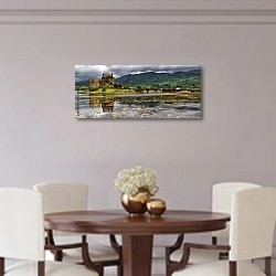 «Панорама с замком Эйлен-Донан, Шотландия» в интерьере современной столовой над столиком
