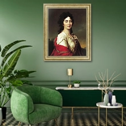«Портрет Анны Степановны Протасовой, бывшей камер-фрейлины Екатерины II. 1800» в интерьере гостиной в зеленых тонах