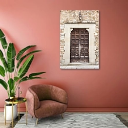 «Италия, Тоскана. Горный городок. Дверь 2» в интерьере современной гостиной в розовых тонах