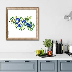 «Ветка можжевельника с ягодами» в интерьере кухни в голубых тонах