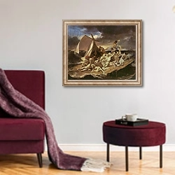 «Second study for the Raft of the Medusa» в интерьере гостиной в бордовых тонах