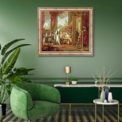 «The Sultana Ordering Tapestries from the Odalisques» в интерьере гостиной в зеленых тонах