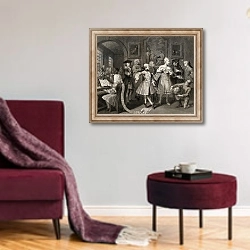 «Surrounded by Artists and Professors, plate II, 1833» в интерьере гостиной в бордовых тонах