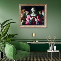 «Христос среди лекарей» в интерьере гостиной в зеленых тонах