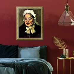 «Портрет старухи в белом чепце (акушерка)» в интерьере спальни с акцентной стеной