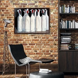 «Wrapped Wine Bottles, Number 1, 1995» в интерьере кабинета в стиле лофт с кирпичными стенами