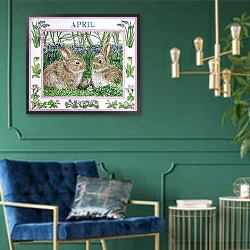 «April» в интерьере в классическом стиле с зеленой стеной