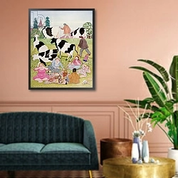 «Picnic with Cows» в интерьере классической гостиной над диваном
