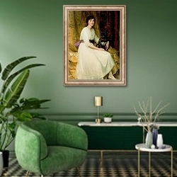 «Portrait of Miss Dorothy Dicksee» в интерьере гостиной в зеленых тонах