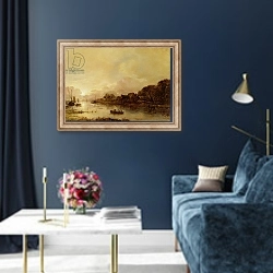 «River landscape 1» в интерьере в классическом стиле в синих тонах