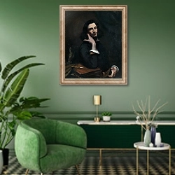 «Автопортрет 6» в интерьере гостиной в зеленых тонах