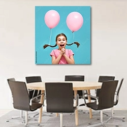 «Девочка с воздушными шариками на косичках» в интерьере конференц-зала с круглым столом