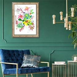 «Floral Sketch 2, 2014» в интерьере в классическом стиле с зеленой стеной