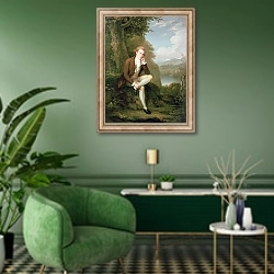 «Portrait of a man in brown» в интерьере гостиной в зеленых тонах