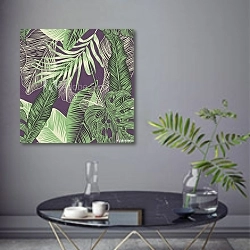 «Тропические листья 3» в интерьере современной гостиной в серых тонах