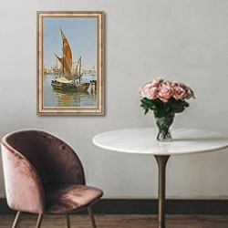«Fishing boats in the lagoon, Venice» в интерьере в классическом стиле над креслом