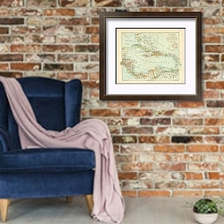 «Карта Рима и его окрестностей, конец 19 в. 1» в интерьере в стиле лофт с кирпичной стеной и синим креслом