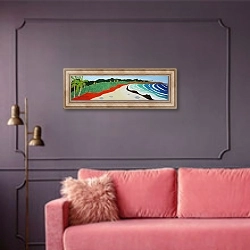 «Dulan beach looking north, 2010, oil on canvas» в интерьере гостиной с розовым диваном