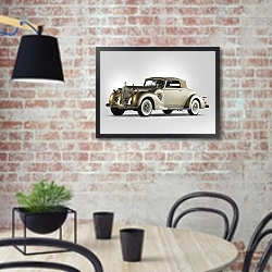 «Packard Twelve Coupe Roadster '1938» в интерьере кухни в стиле лофт с кирпичной стеной