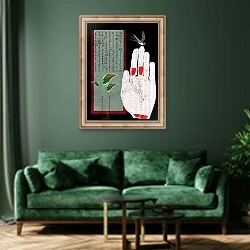 «amore myo, 2010,  collagraph, digital photography» в интерьере зеленой гостиной над диваном