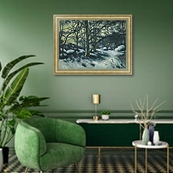 «Встреча снега в Фонтенбло» в интерьере гостиной в зеленых тонах