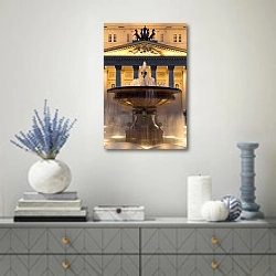 «Москва. Театральный фонтан» в интерьере современной гостиной с голубыми деталями