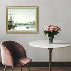 «Le Havre, Le Bassin du Commerce, 1894» в интерьере в классическом стиле над креслом