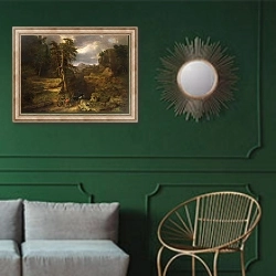 «The Gloomy Days of 1776,» в интерьере классической гостиной с зеленой стеной над диваном