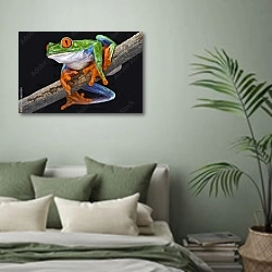 «Красноглазая древесная лягушка» в интерьере современной спальни в зеленых тонах