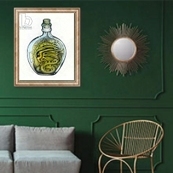 «Bottled Dragon, 1991, Mixed Media» в интерьере классической гостиной с зеленой стеной над диваном