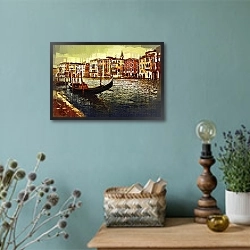 «Канал с лодкой в Венеции» в интерьере в стиле ретро с бирюзовыми стенами