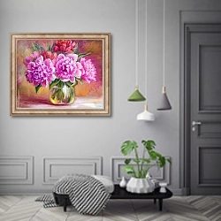 «Лиловые пионы в стеклянной вазе» в интерьере коридора в классическом стиле