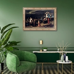 «Christ on the Cross, 1884» в интерьере гостиной в зеленых тонах