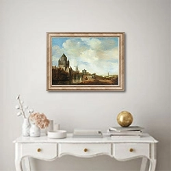 «Landscape with the Klijne Houtpoort in Haarlem» в интерьере в классическом стиле над столом