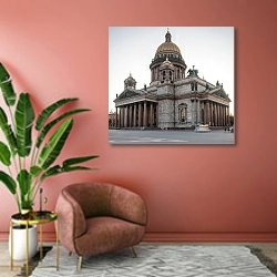 «Санкт-Петербург, Россия. Исаакиевский собор» в интерьере современной гостиной в розовых тонах