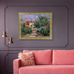 «Renoir's house at Essoyes, 1906,» в интерьере гостиной с розовым диваном