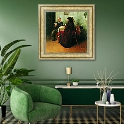 «Письмо» в интерьере гостиной в зеленых тонах
