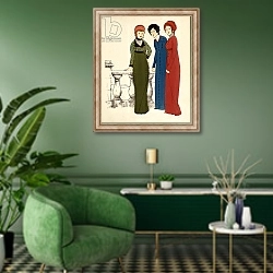 «Three ladies in dresses» в интерьере гостиной в зеленых тонах