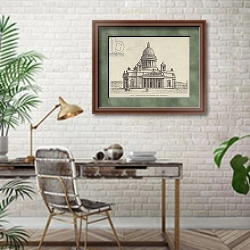 «Cathedrale Saint-Isaac, a Saint-Petersbourg» в интерьере кабинета с кирпичными стенами над столом