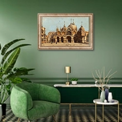 «Venice, La facciata della Basilica S. Marco» в интерьере гостиной в зеленых тонах