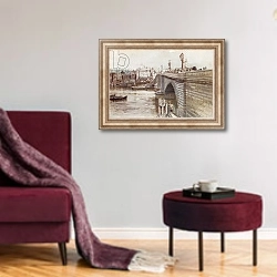 «New London Bridge» в интерьере гостиной в бордовых тонах