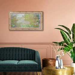 «Пруд с кувшинками 2» в интерьере классической гостиной над диваном
